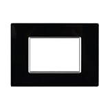 PLACCA IN VETRO, COMPATIBILE CON BTICINO AXOLUTE, 3 MODULI/POSTI, COLORE NERO, SQUADRATE, RETTAGOLARI, ALTA QUALITA' E LUNGA DURATA, DESIGN ELEGANTE E MODERNO, PER INTERRUTTORI/PRESE