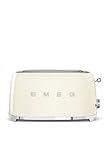Smeg, Tostapane 2x4 TSF02CREU, 2 Scomparti per 4 fette, 6 Livelli di Doratura, Funzione Riscaldamento, Scongelamento e Bagel, Espulsione Automatica del Pane, Cassetto Raccoglibriciole, 1500W, Panna