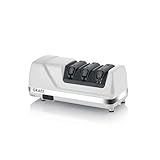 GRAEF CC120 - Affilalame ettrico, 3 livelli, Angolo di affilatura perfetto per lame a 20°, Rivestimento in diamante, Per cucina, caccia, industria, coltelli seghettati, Lame ultra affilate, Bianco