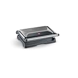 SEVERIN Bistecchiera Elettrica Compatta, 800W, Piastre Antiaderenti (23,0 x14,5 cm), Coperchio Basculante, Vassoio Removibile, Salvaspazio, 27,0 x 22,5 x 8,5 cm, Grigio Metallizzato - KG 2394