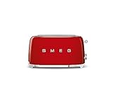 Smeg, Tostapane 2x4 TSF02RDEU, 2 Scomparti per 4 fette, 6 Livelli di Doratura, Funzione Riscaldamento, Scongelamento e Bagel, Espulsione Automatica del Pane, Cassetto Raccoglibriciole, 1500W, Rosso