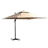 Outsunny Ombrellone 3x3 da Giardino a Braccio con Manovella, Girevole a 360° e Inclinazione Regolabile, Khaki