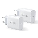 UGREEN 2 Pezzi Caricatore USB C 20W Caricabatterie PD Quick Charge 4.0 Power Delivery 3.0 Ricarica Rapida Compatible with iPhone 13 12 11 PRO Max Galaxy S21 Ultra S20 S9 iPad PRO 2020 Honor (Bianco)