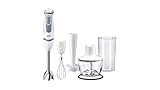 Braun Minipimer 5237WH - Frullatore a mano, 1000 W, 21 velocità e funzione Turbo, Campana anti-schizzi, Powerbell Plus, Easy-Click, con misurino da 600 ml, colore: bianco