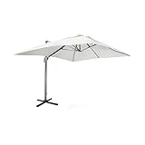 Alice's Garden Ombrellone decentrato rettangolare 3x4m con luce LED, Luce, Ecrù, 399x299x275 cm