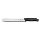 Victorinox Swiss Classic, Coltello da pane professionale, Lama extra seghettata, Bordo seghettato, 21 cm, Robusto manico in plastica, Acciaio inossidabile, Nero