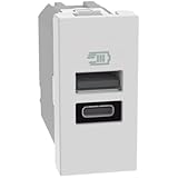 BTICINO MatixGO Presa di corrente con porta USB 1 modulo Bianco JW4191AC Caricatore USB con una porta tipo A e una tipo C, 15W