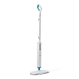 Amazon Basics Scopa a vapore per la pulizia dei pavimenti duri, con 2 panni lavabili e serbatoio dell'acqua da 450 ml, bianco