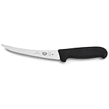 Victorinox Fibrox, Coltello per disossare, Coltello da Cucina Affilato, per Carne e Pesce, 15 cm, Lama Ricurva, Flessibile, Acciaio Inossidabile, Nero
