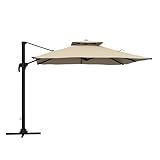 Outsunny Ombrellone da Giardino 3x3m in Alluminio, Ombrellone da Balcone con Braccio a Inclinazione Regolabile su 6 Posizioni, Tetto a 2 Livelli, Cachi