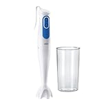 Braun MQ3000WH MultiQuick3, 5 ANNI DI ASSISTENZA, Minipimer, Frullatore ad Immersione dotato di Bicchiere graduato 600ml senza BPA, Tecnologia Tedesca, 2 Velocità, motore da 700 Watt, Bianco/Blu