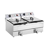 Royal Catering RCSF-16DTH Friggitrice Professionale Friggitrice Elettrica Doppia (2 x 16 L, 2 x 6.000W, 400V, 200°C, Rubinetto di Scarico, Acciaio Inox)
