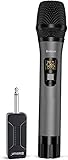 Bietrun UHF Microfono Karaoke Senza Fili,Set di Microfono Dinamico Wireless con Display Digitale Microfono in Metallo con Ricevitore a Batterie per Karaoke/Festa/Canto,50M, 6,35 mm e 3,5 mm Jack