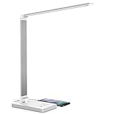 Daover Lampada da Scrivania LED, Lampada da Tavolo, 5 Modalità Colore, 10 Luminosità Dimmerabili, Funzione di Cronometraggio, Tocco-Controllo, Ricarica USB per Smartphone