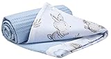 Medi Partners Coperta per Neonata Copertina Neonato per lettino - 100% Cotone 75x100cm naturale Blanket Neonati Invernale Estate Bifacciale Carrozzina Bambino (Cervo E Riccio Con Waffle Azzurre)