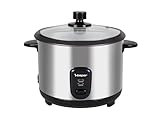 BEPER P101VAP001 Cuociriso elettrico con Funzione Mantenimento Calore, Cestello per Cottura a Vapore, Rivestimento Antiaderente, Coperchio in Vetro, Autospegnimento, Acciaio Inox