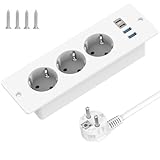 Presa da Tavolo a Scomparsa con 2 USB e 2 Type-C, Ciabatta Multipresa 3 Prese Schuko da Incasso con Cavo da 2M, Presa Multipla per Mobili o Superfici di Lavoro, Bianco