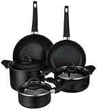 Tognana Rock In Black, Batteria di pentole e padelle, Set con 1 padella, 1 saltapasta, 2 casseruole, 1 pastaiola, 3 coperchi trasparenti, 8 Pezzi, Alluminio, Nero