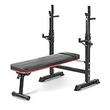 Panca Palestra Multifunzione Pieghevole, 5 Altezze Regolabili, Panca per Pesi con Squat Rack, Panca Piana con Bilanciere e Pesi per Allenamento a Casa, Carico Max. 200 kg