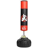HomCom Sacco Boxe da Terra con Supporto a Ventosa per Allenamento Nero e Rosso Φ60 x 180 cm