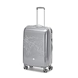 Ciak Roncato Trolley Rigido Grande, Valigia da Viaggi Lunghi 53 x 78 x 30 cm, Serie TO DO II con Decorazione a Mappa, Colore Argento