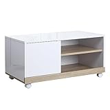 HOMCOM Carrello Mobile Porta TV con 1 Anta e Vani Aperti in Legno, Mobile per TV Piatta fino 42'' con Ruote, Bianco Lucido, 80x45x39.5cm