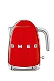 Smeg, Bollitore Elettrico KLF03RDEU 1,7 L, Filtro Anticalcare Lavabile, Autospegnimento di Sicurezza, Indicatore Livello di Acqua, Base Antiscivolo e Avvolgicavo Integrato, Potenza 2400W, Rosso
