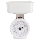 Salter 112 WHWHDR - Bilancia da cucina meccanica, max 3 kg, analogica, quadrante di facile lettura, lavabile in lavastoviglie, ingombro minimo, recipiente rimovibile da 1 l, senza batteria, bianco