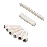 Set di ricambi per chitarra acustica con capotasto e ponticello in osso e piroli con intarsio in abalone (set completo di capotasto, ponticello e piroli)