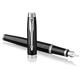 Parker IM Penna Stilografica | Punta Sottile e Ricarica di Inchiostro Blu | Confezione Regalo | Black Lacquer Chrome Trim