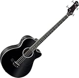 Classic Cantabile Short Scale Basso Acustico - 4 corde - Black Gloss Finish - pickup piezo & Cutaway - tavola in abete - fondo e fasce in Okoume - ideale per principianti & sessioni unplugged