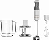Kenwood Frullatore ad Immersione HBM40.302WH, Sistema TriBlade con 3 Lame, Asta in Metallo Lunga 20 cm, Inclusi Frusta a Filo, Bicchiere Graduato, Tritatutto da 0.5 L, 850W, 3 accessori, Bianco