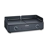 SEVERIN Piastra Griglia Plancha XXL, 2200W, 2 Zone Temperatura Indipendenti, Piastre Ceramica Removibili (48x27 cm), Temp. 240°C, Cavo Lungo 140cm, 51,5 x 29,5 x 17,5 cm, Nero - PG 8569