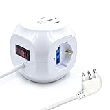 Multipresa Elettrica, Ewent Multipresa a Cubo 3 prese Schuko, Con 2 prese USB e 1 presa USB-C, Spina Italiana 16A con cavo lungo 1.5 metri, Protezione da Sovratensione, Adatta per Casa/Ufficio, Nera