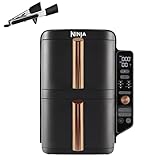 Ninja Double Stack XL Friggitrice ad Aria Verticale, Doppia Zona, 4 Livelli, 2 Scomparti, 2 Griglie, Capienza 9.5L, 6 Funzioni, 8 Porzioni, Parti Lavabili in Lavastoviglie, Pinze, Nero/Rame, SL400EUCP