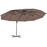 Outsunny Ombrellone Doppio da Giardino in Metallo e Poliestere Anti-UV Impermeabile con Manovella, 445x270x260cm, Marrone