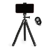 Amazon Basics - Treppiede Portatile e Flessibile 25cm, con Telecomando Wireless e Supporto per Telefono, Nero