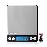 GRIFEMA - Bilancia da Cucina Digitale bilancia cucina Funzione Tara Bilance Alimenti Elettronica con Piattaforma in Acciaio Inossidabile per Pesa Cibo, Alta Precisione da 0.1g a 500g, Display LCD