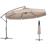 COSTWAY Ombrellone da Giardino 290 cm a Braccio | Inclinazione Regolabile, Manovella, 8 Stecche, Telo Solare, Copertura Inclusa (Beige)