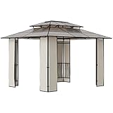 Outsunny Gazebo da Giardino 3.65x3m con Tetto in Policarbonato a 2 Livelli, Struttura Acciaio e Alluminio, Marrone