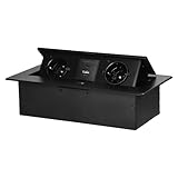 Miratic Multipresa a Scomparsa senza Cavo Ciabatta Estraibile Presa da Incasso Retrattile Vari Colori 2x2 Poli + Terra (Schuko) 2x USB (tipo A e C; 5V/3,6A) (nero)