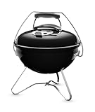 Weber Barbecue a carbone Smokey Premium/Design portatile, coperchio e braciere smaltati in porcellana, superficie di cottura di 37 cm, maniglia Tuck-N-Carry, nero