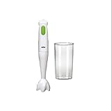 Braun MQ100 Soup MultiQuick 1 Minipimer Mixer ad Immersione, Frullatore con Bicchiere 600ml, 450 W, Plastica, Bianco/Verde