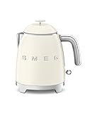 Smeg, Bollitore Elettrico Piccolo KLF05CREU 0,8 L, Filtro Acciaio Inox, Autospegnimento di Sicurezza, Indicatore Livello Acqua, Base Antiscivolo e Avvolgicavo Integrato, Potenza 1400W, Panna