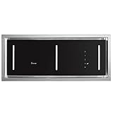 KKT KOLBE/Camino a isola, cappa aspirante, 90 cm, acciaio inox, vetro nero, spegnimento automatico, funzionamento touch, INTEGRA606