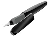 Pelikan Twist Nera, Penna Stilografica Ergonomica, per Destrimani e Mancini, per Scuola e Ufficio, Pennino M in Acciaio Inossidabile, Cartuccia Blu Lunga Inclusa, Ricaricabile