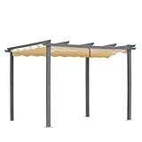[Aggiornato] Angel Living Pergola in Alluminio con Tetto a Scomparsa, Padiglione dal Design Elegante, Gazebo con Tessuto in Poliestere Impermeabile e Resistente ai Raggi UV, Uso Esterno (3 x 4, Beige)