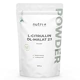 Nutri + L-Citrullina Malato in Polvere 500g - altamente dosata + vegan + pura - Booster per Bodybuilding e Fitness - L-Citrulline Malate DL 2:1 in Polvere - Qualità premium da Fermentazione vegetale