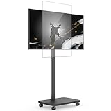AOKCOS Supporto TV da Pavimento Orizzontale e Verticale per 19-42 Pollici, Carrello Porta TV con Ruote Base in Legno, Inclinazione & Girevole, fino a 20 kg max. VESA 200×200 mm Nero