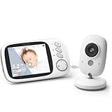 GHB Baby Monitor Video e Audio 3.2'', Telecamera Bambini con Monitor 1000mAh, Visione Notturna, Rilevamento della Temperatura, Interfono Bidirezionale, VOX, Ninne Nanne